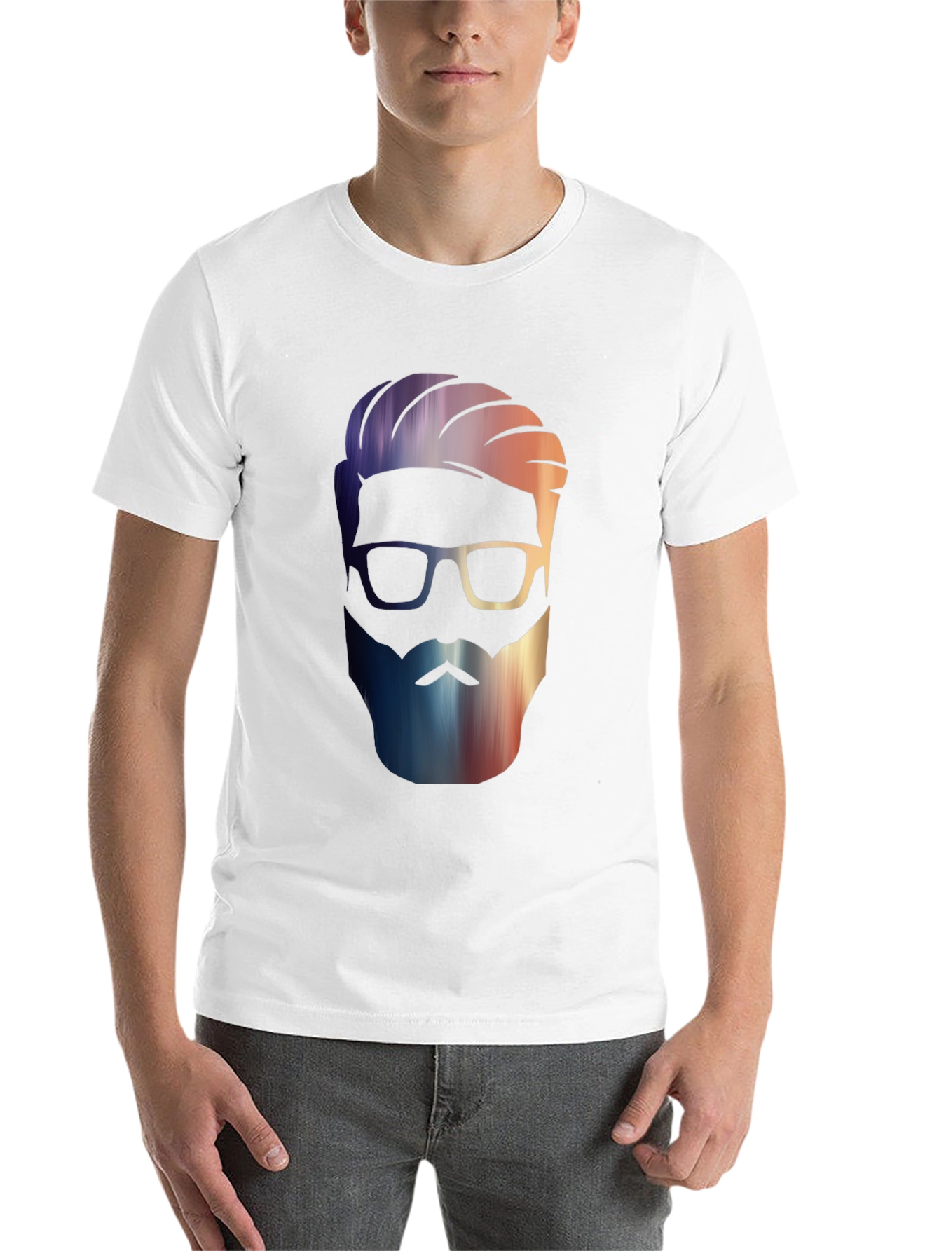 Mens Black Graphic Tee - Stylish Bearded Design