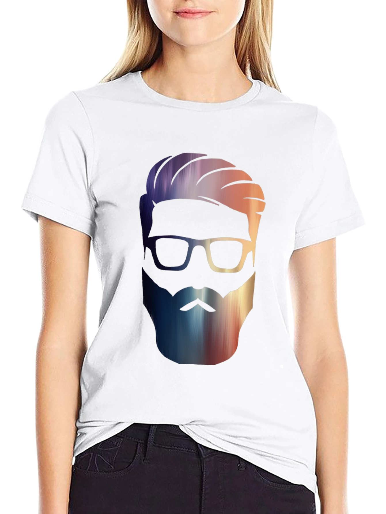 Mens Black Graphic Tee - Stylish Bearded Design