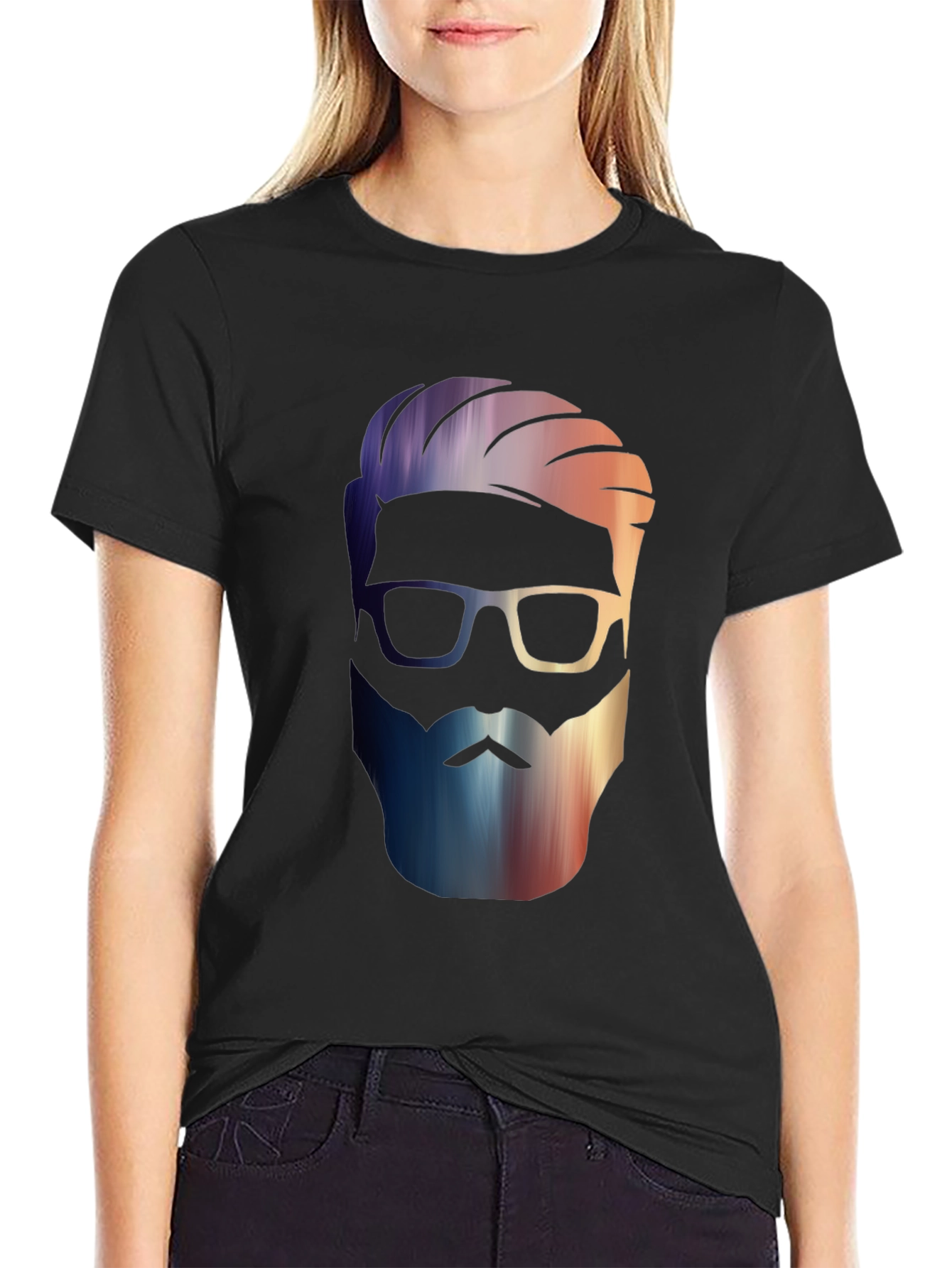 Mens Black Graphic Tee - Stylish Bearded Design