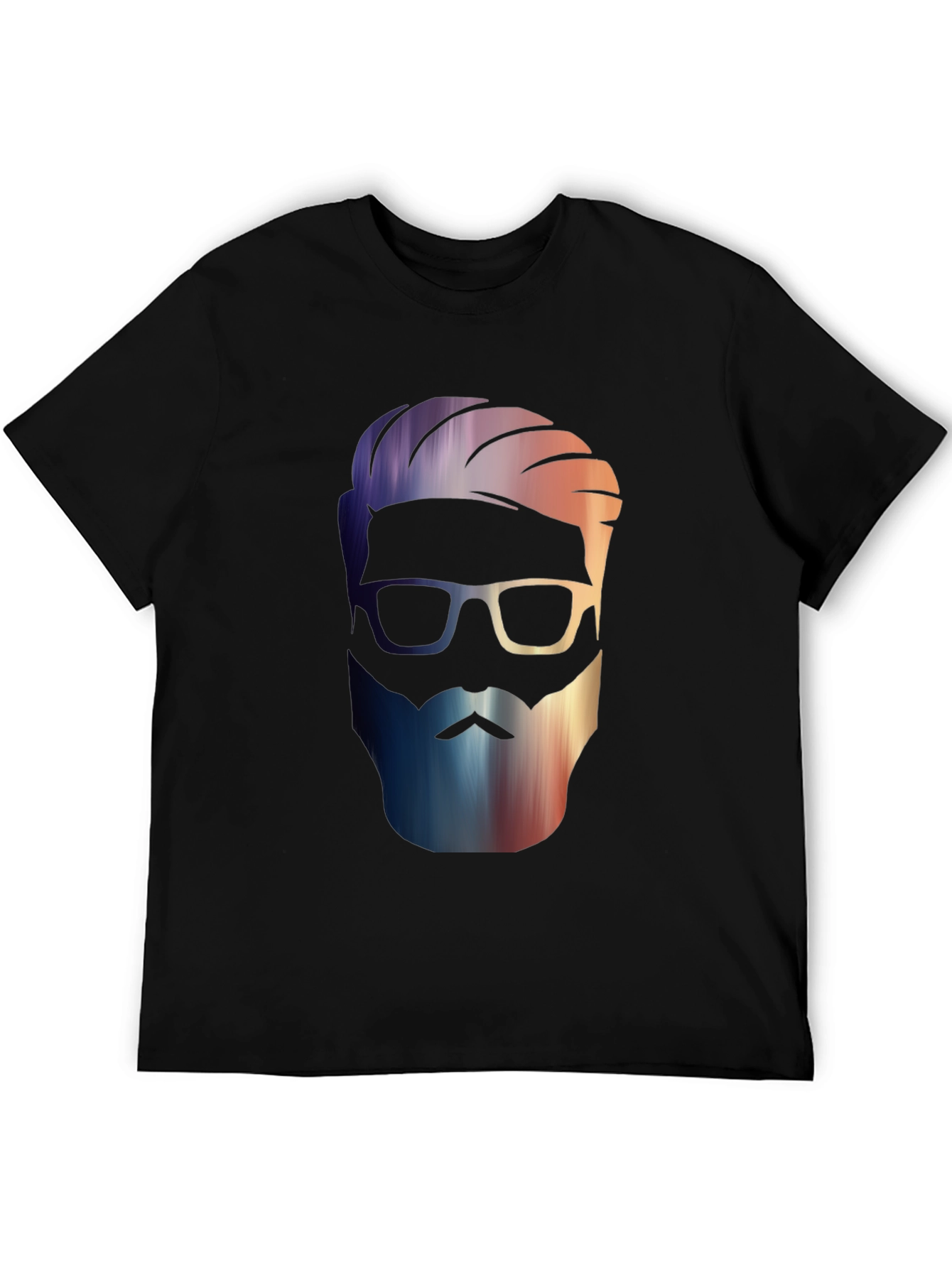Mens Black Graphic Tee - Stylish Bearded Design