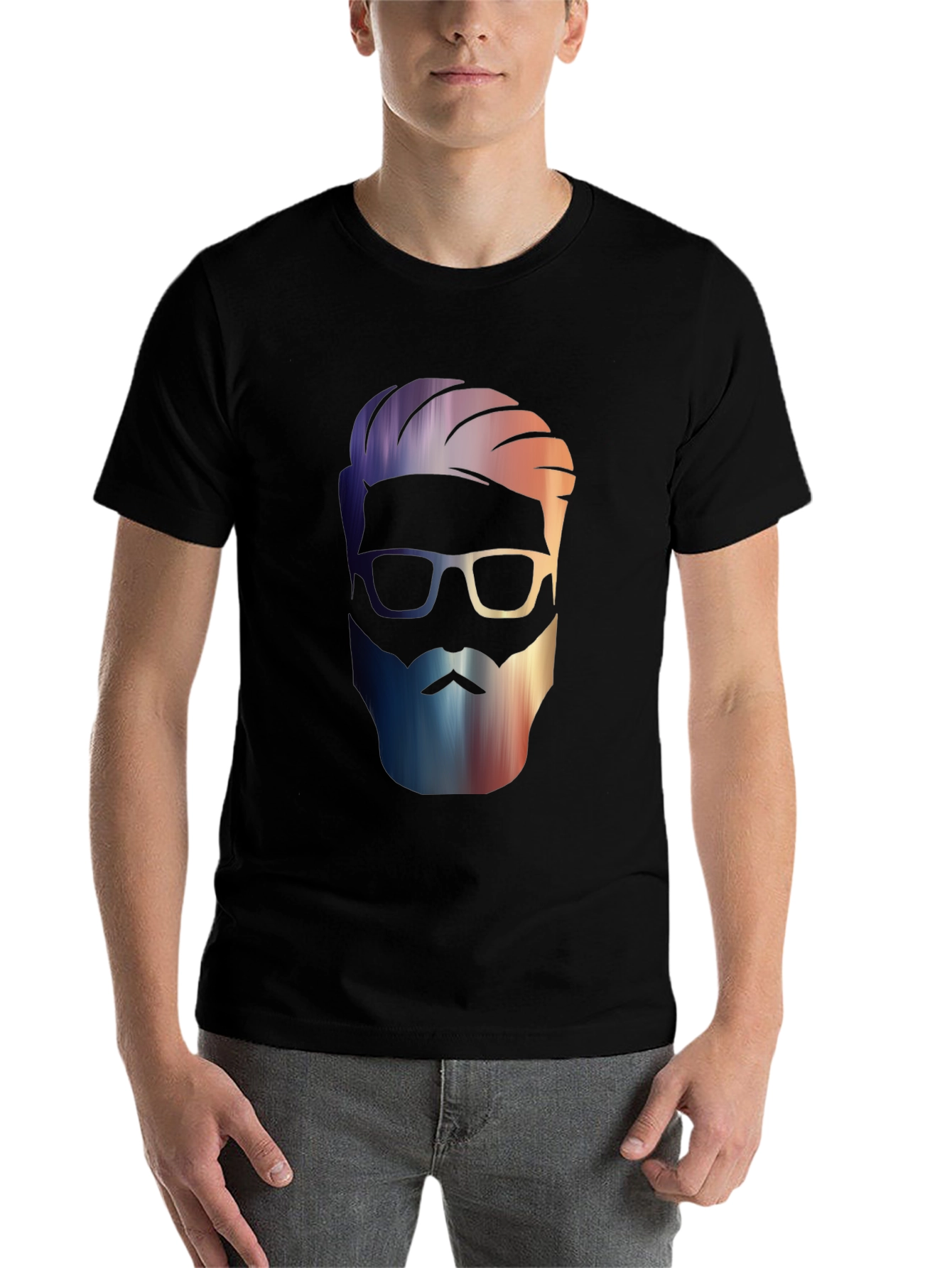 Mens Black Graphic Tee - Stylish Bearded Design