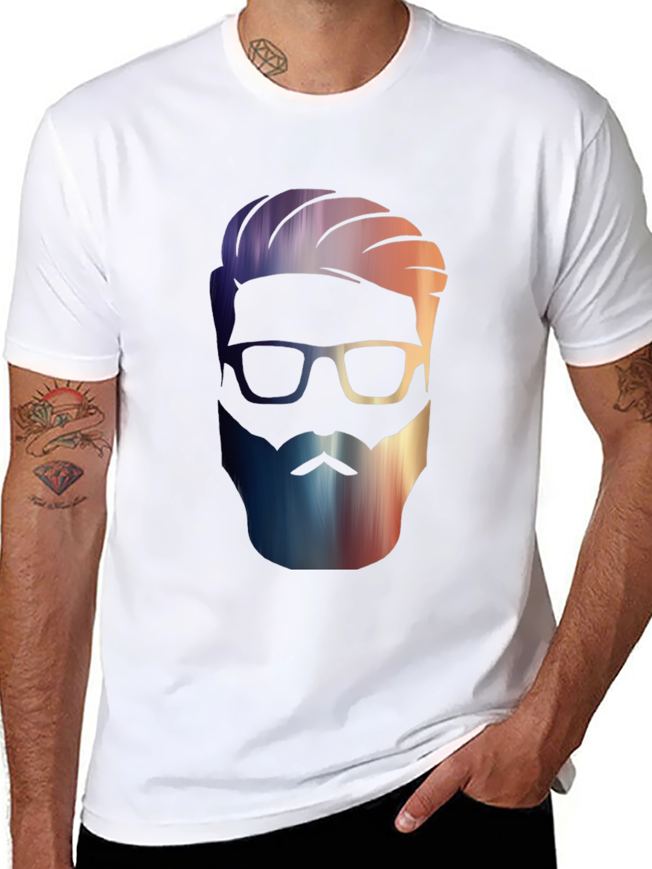 Mens Black Graphic Tee - Stylish Bearded Design