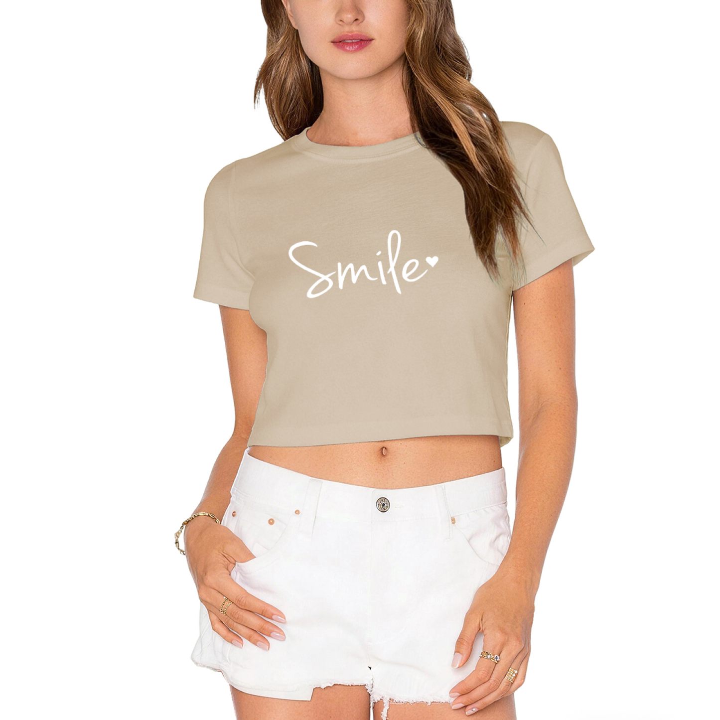 Simple Smile Heart Hot Pink Crop Top ¨C Soft Cute Minimal Graphic Tee