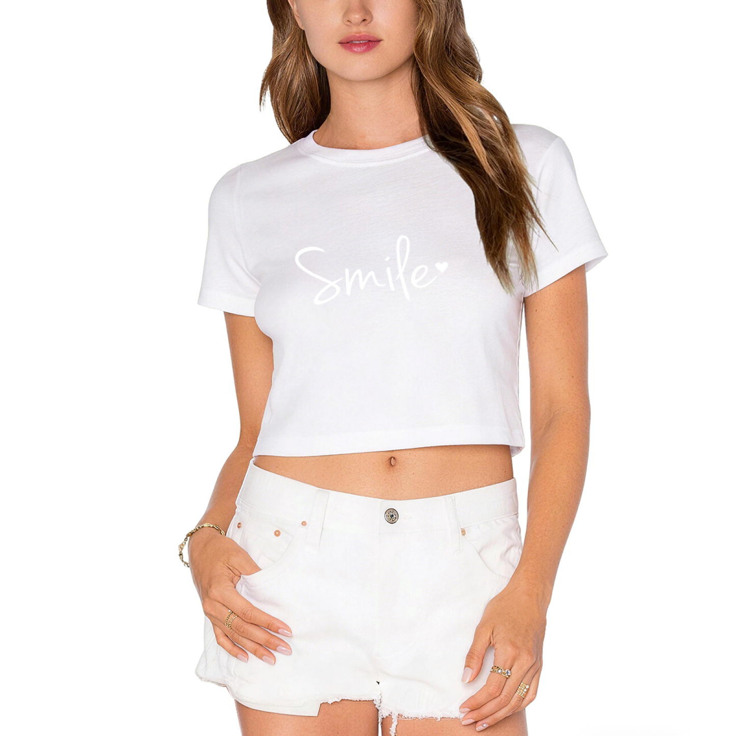 Simple Smile Heart Hot Pink Crop Top ¨C Soft Cute Minimal Graphic Tee