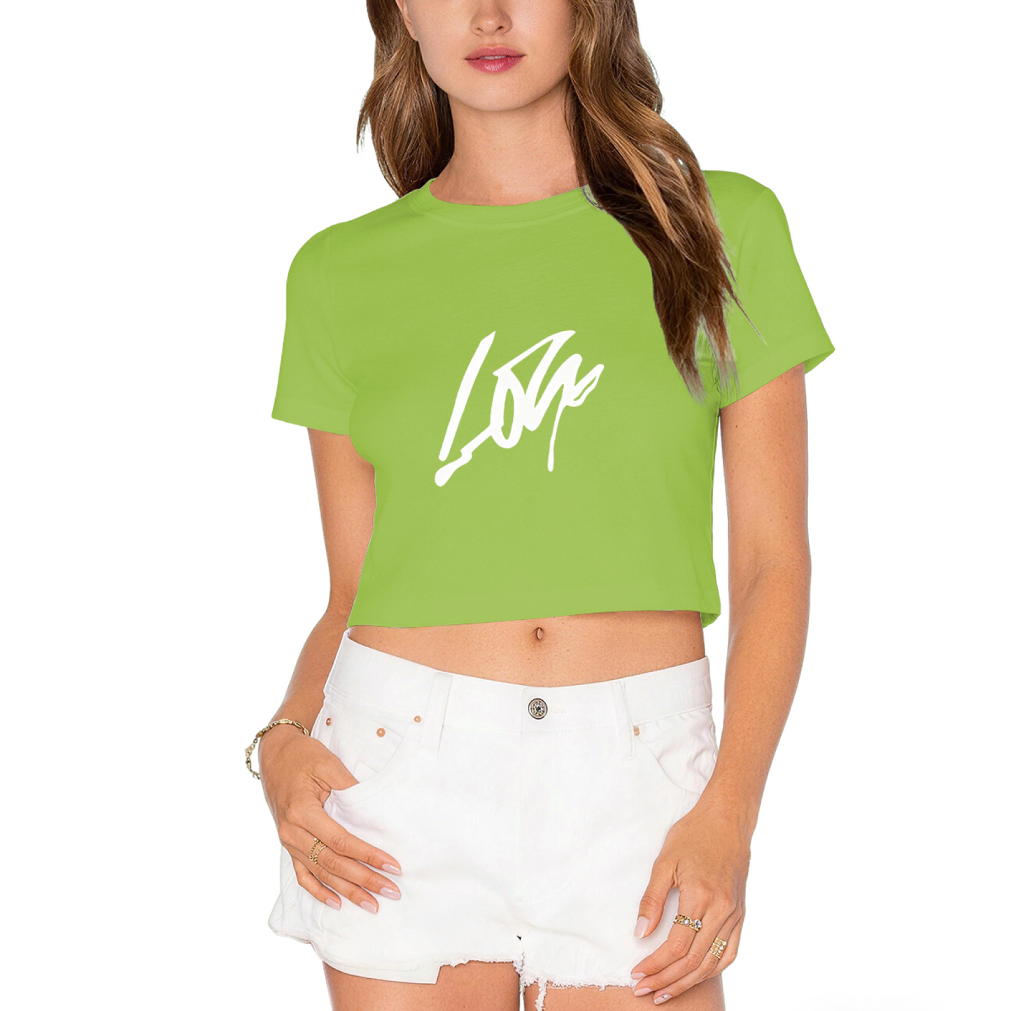Minimal Lone Signature Fresh Lime Green Crop Top