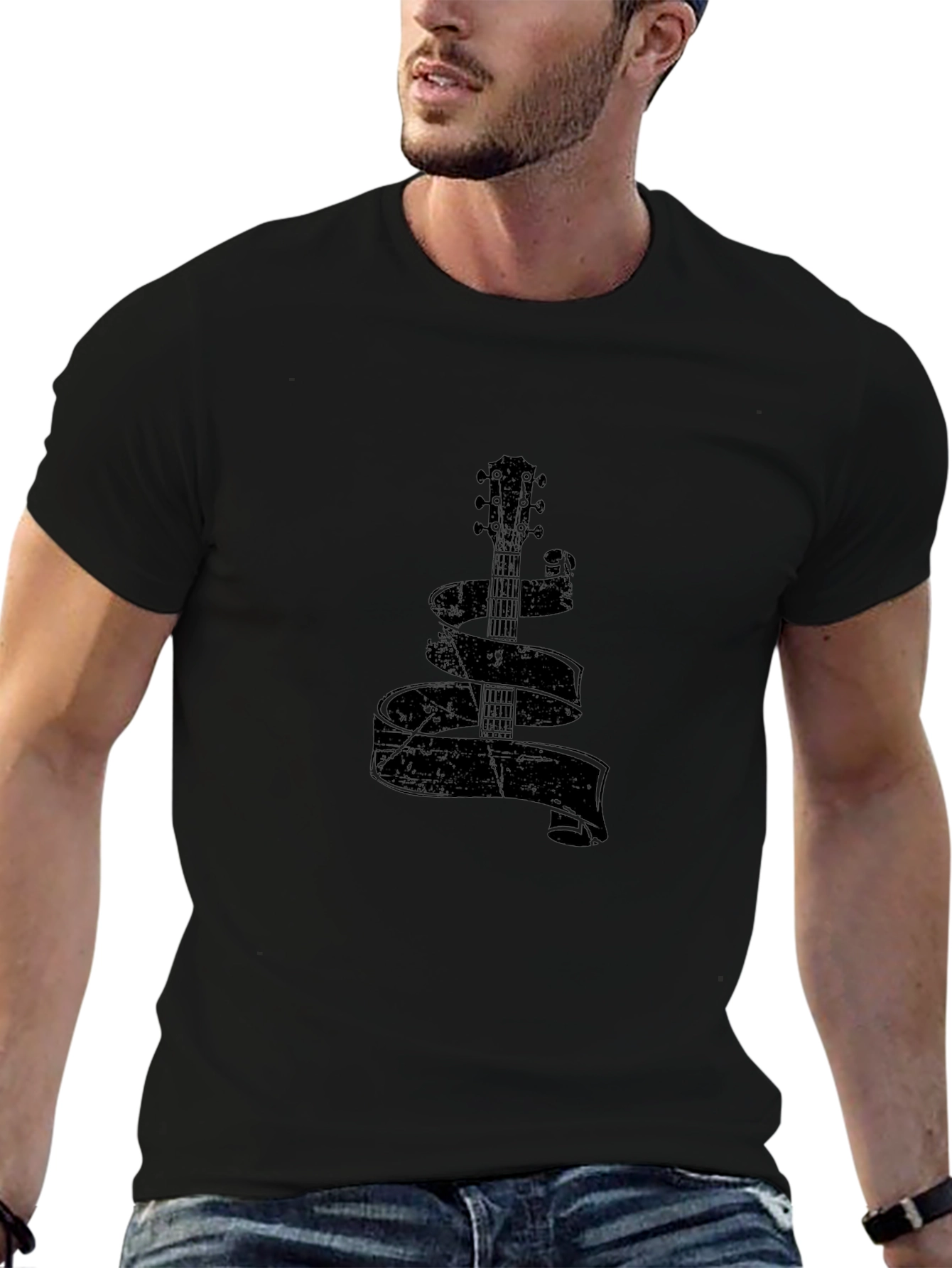 Guitar Ribbon Graphic T-Shirt - Casual Comfort