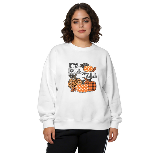 It's Fall Y'all Plaid Leopard Pumpkin Fall Vibes Crewneck Sweatshirt