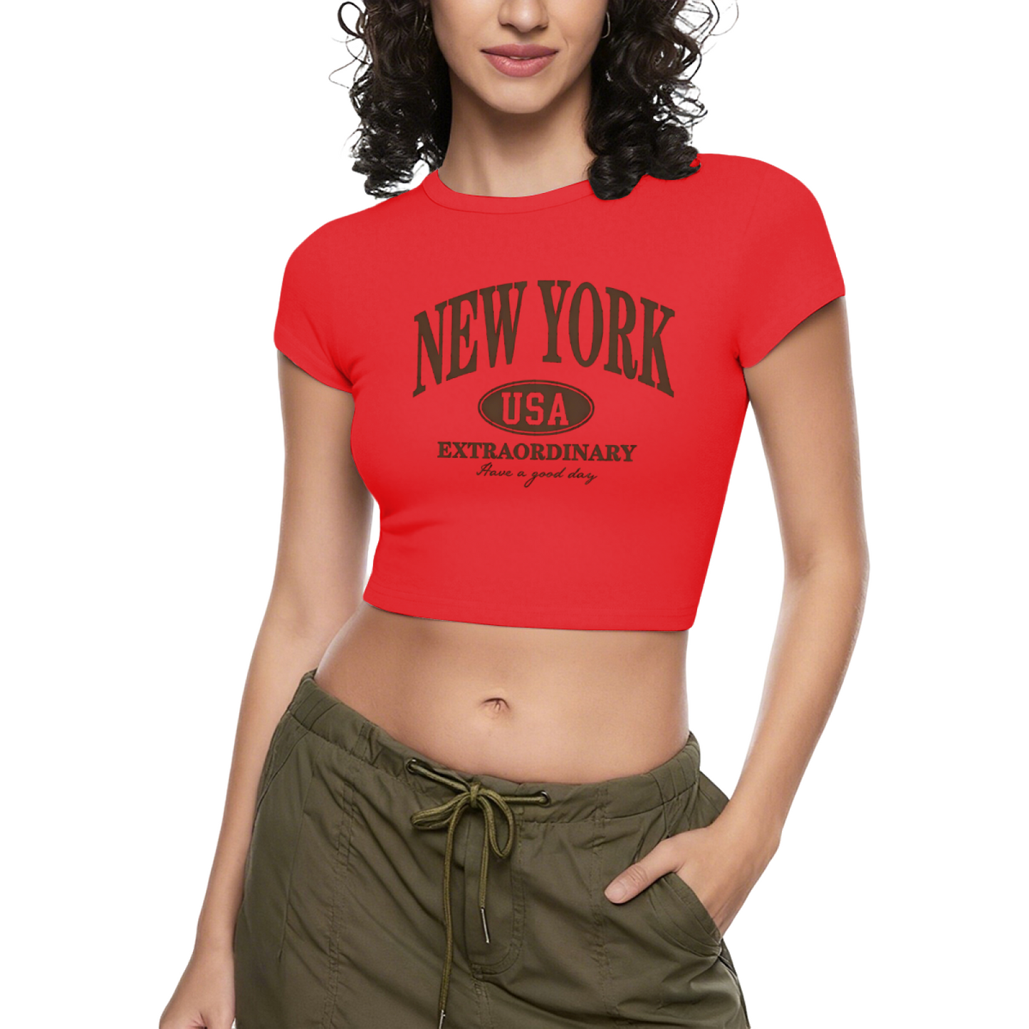 Vintage New York USA Retro Letter Gray Casual Crop Tee