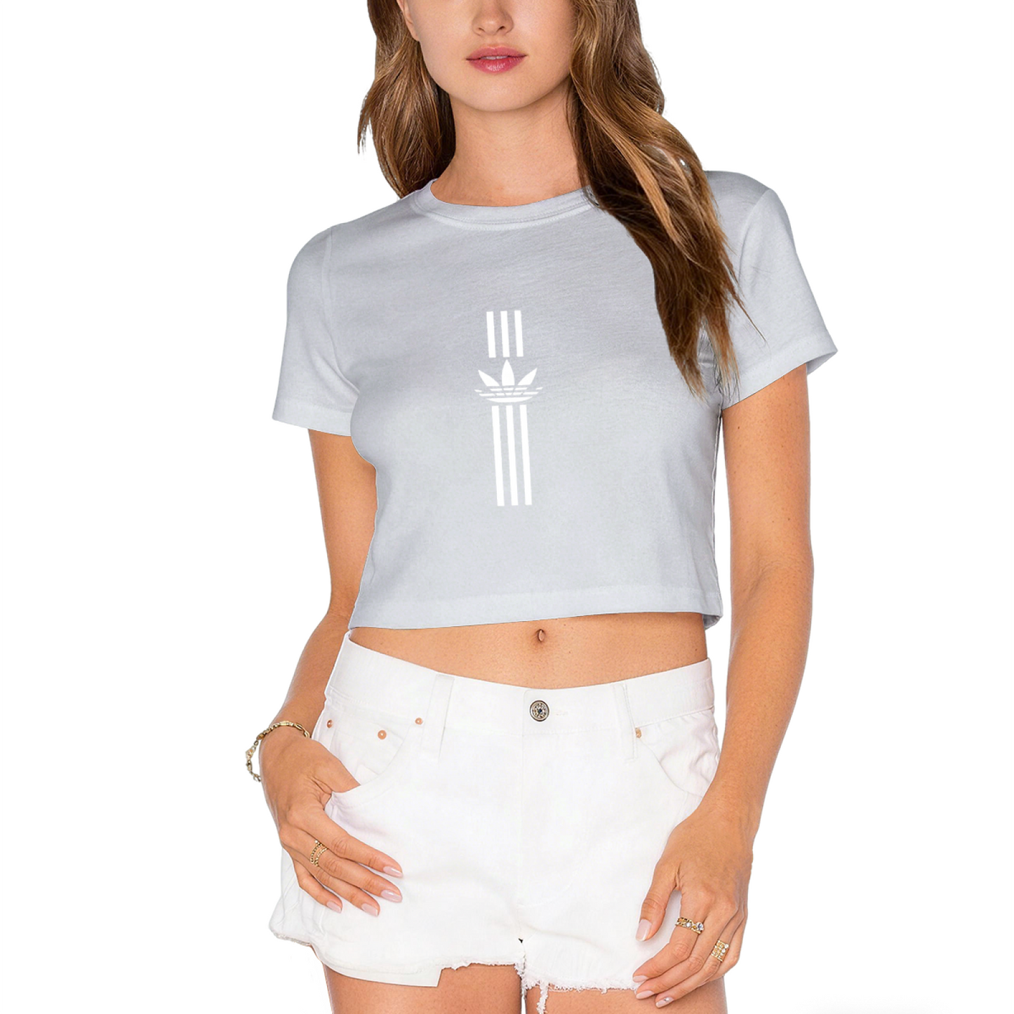 Vertical Trefoil Sporty Hot Pink Crop Tee