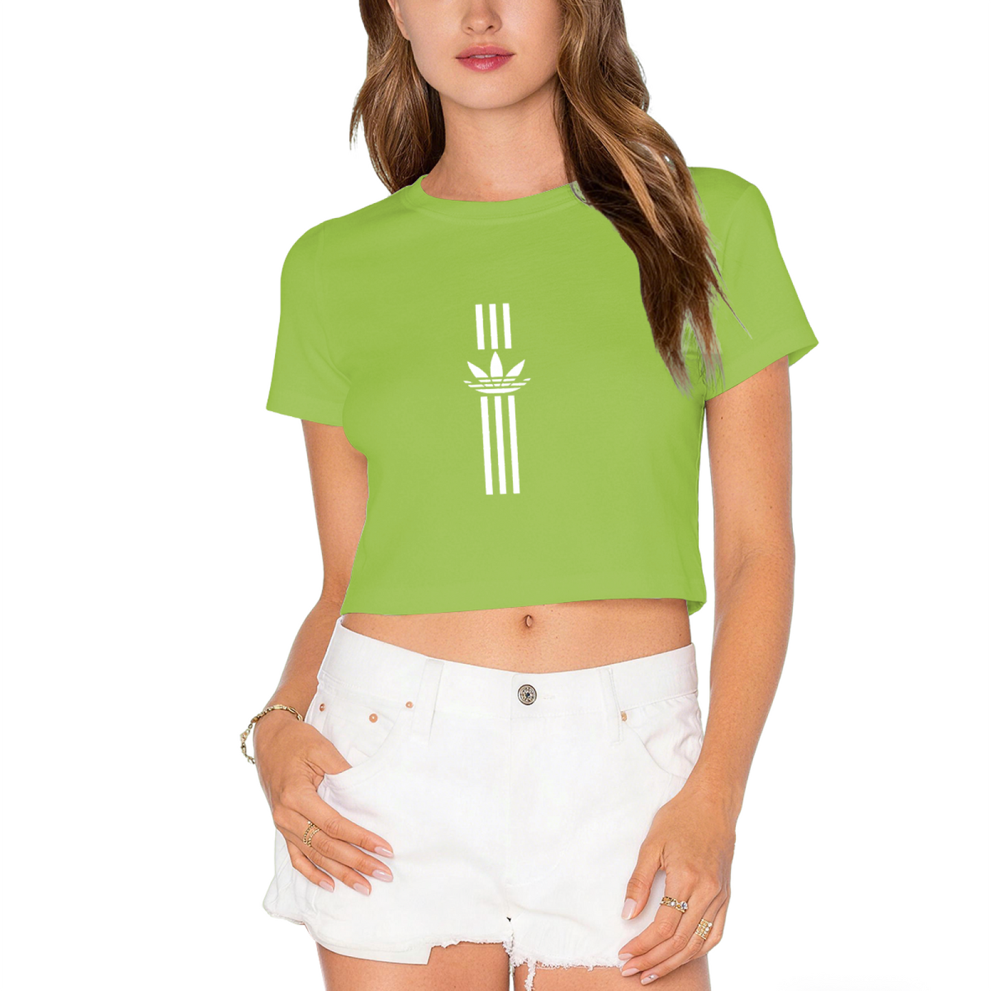 Vertical Trefoil Sporty Hot Pink Crop Tee