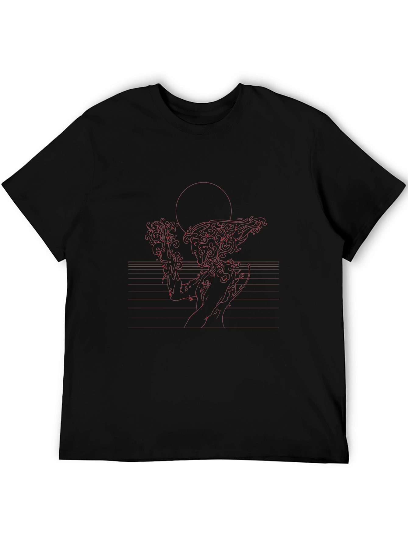 Red Line Art Black T-Shirt