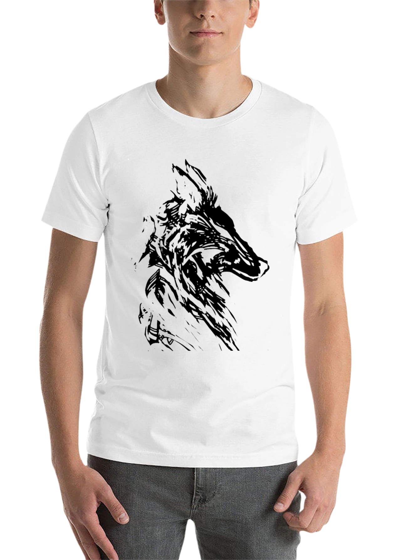 Mens Black Wolf Graphic Print T-Shirt