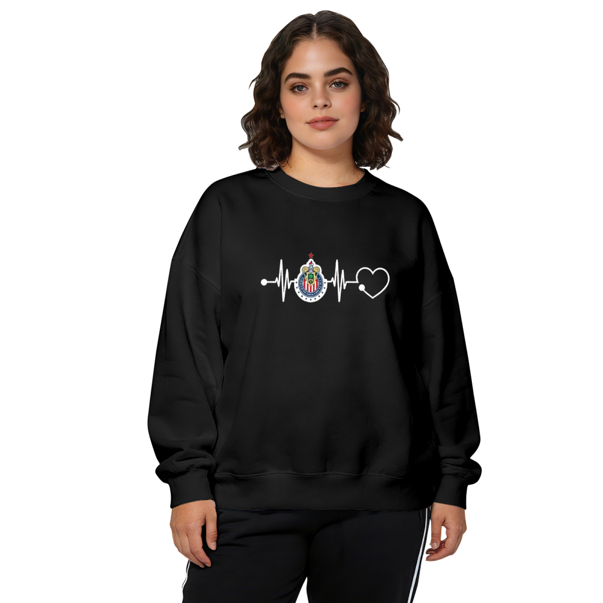 Chivas Team Badge Heartbeat Pulse Graphic Crewneck Sweatshirt