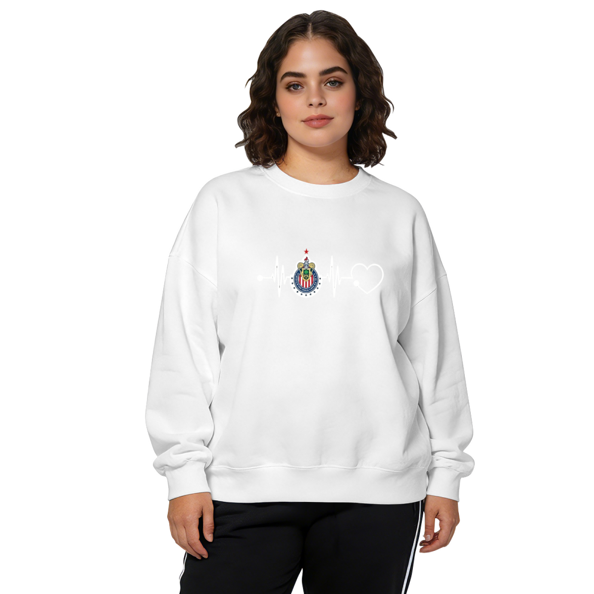 Chivas Team Badge Heartbeat Pulse Graphic Crewneck Sweatshirt