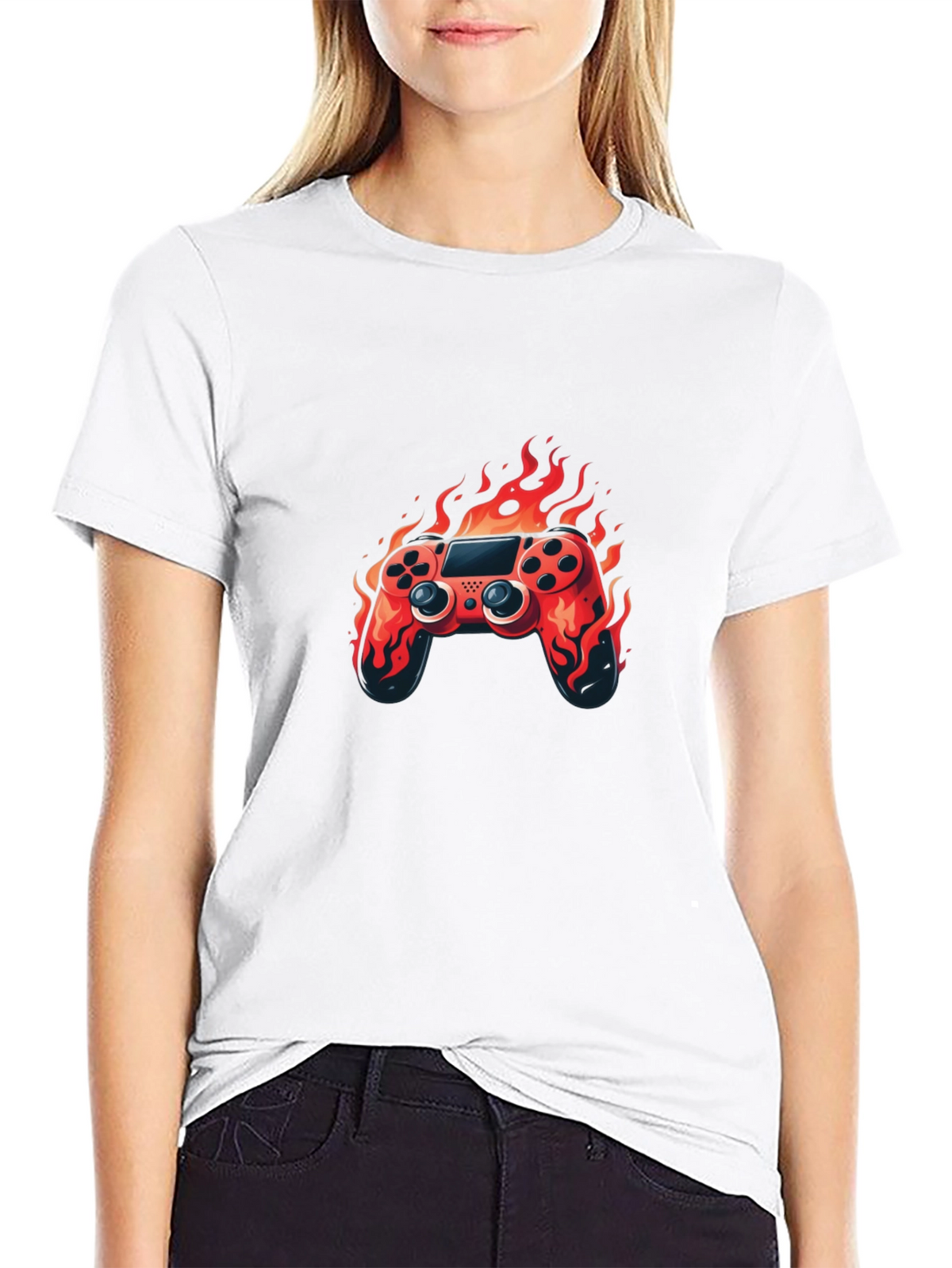 Flaming Game Controller Graphic Tee - Black