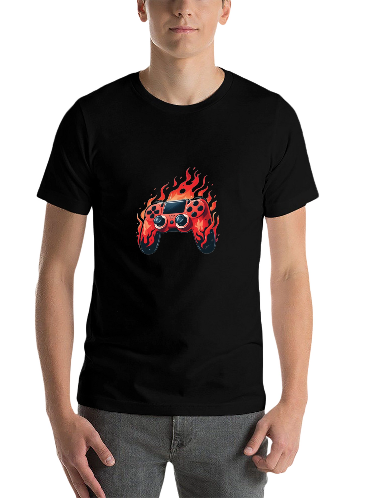 Flaming Game Controller Graphic Tee - Black