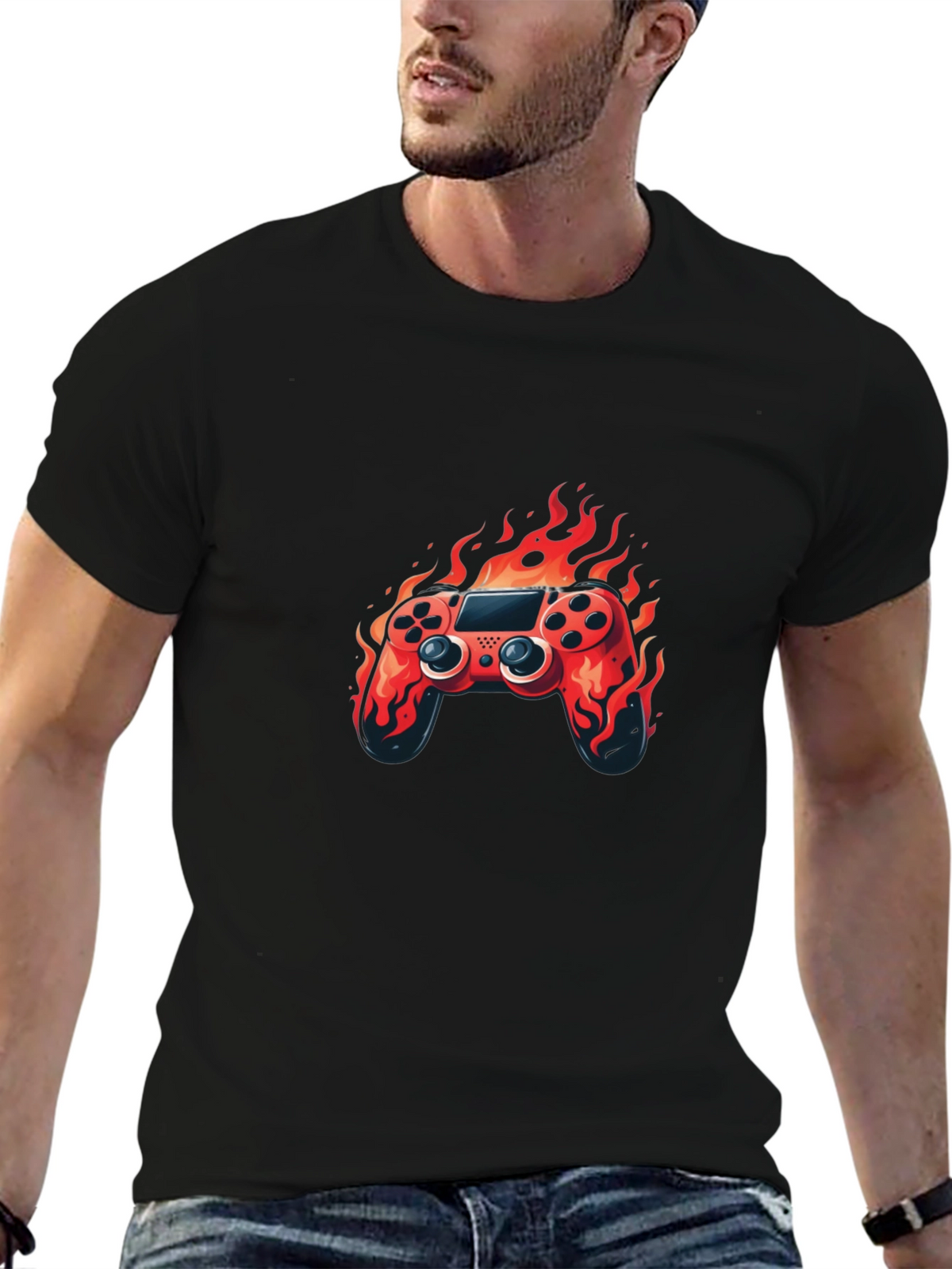 Flaming Game Controller Graphic Tee - Black