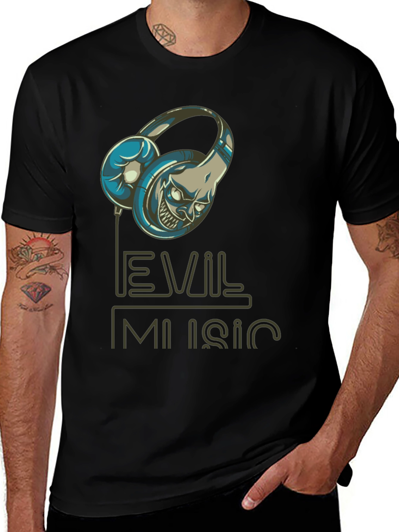 Evil Music Graphic Tee - Mens Black T-Shirt