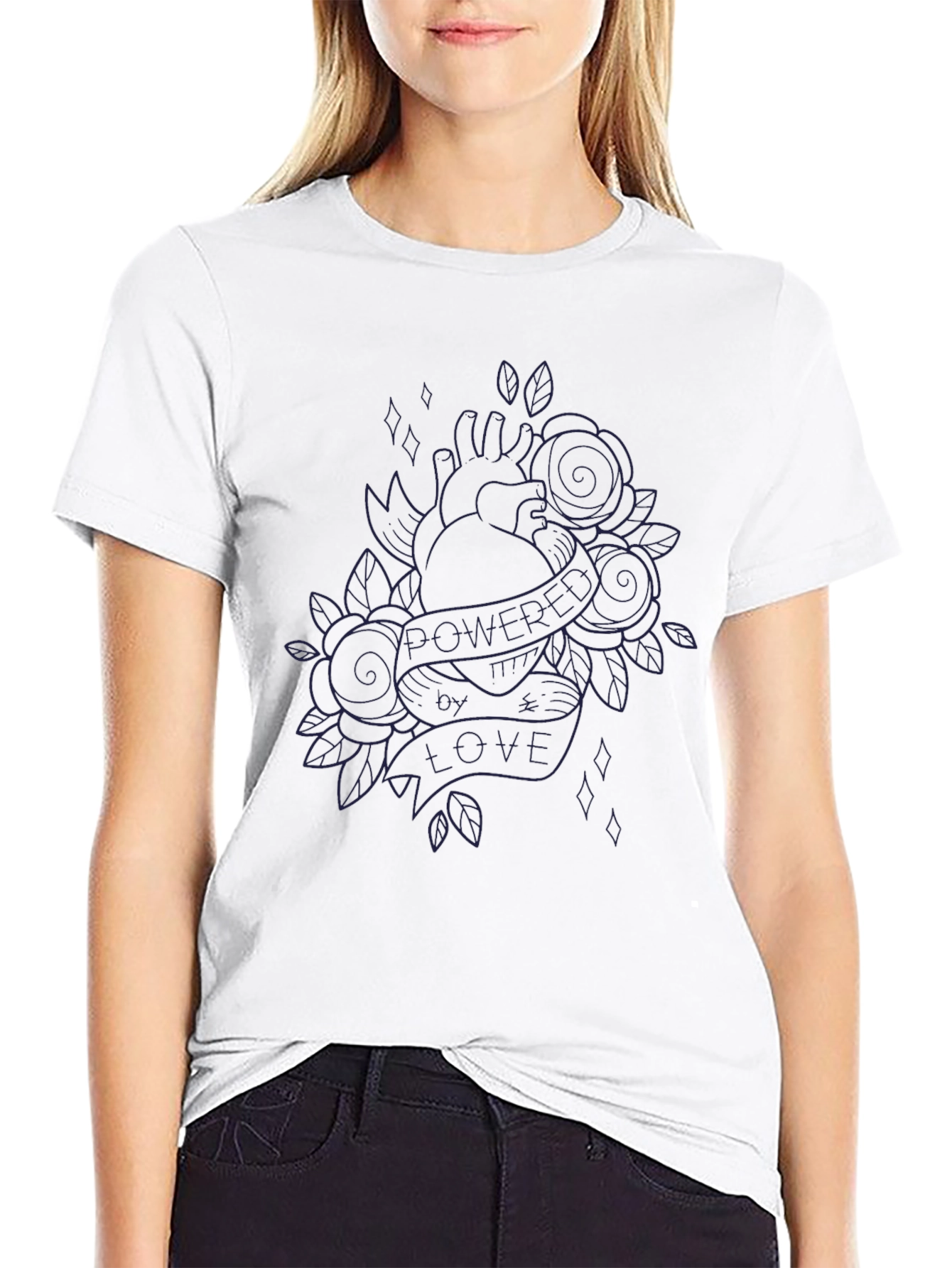 Heart & Roses Black Graphic Tee