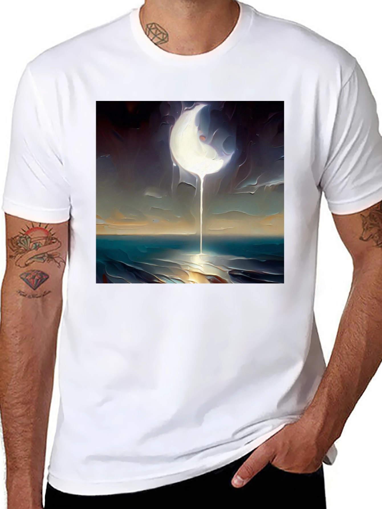 Abstract Moonscape Graphic Tee - Black Cotton Casual