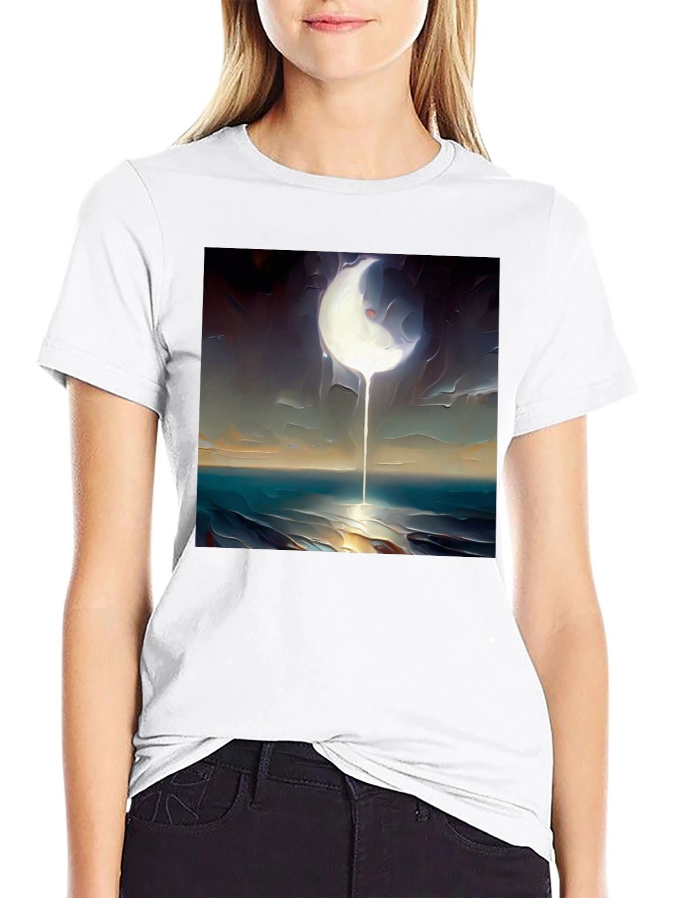 Abstract Moonscape Graphic Tee - Black Cotton Casual