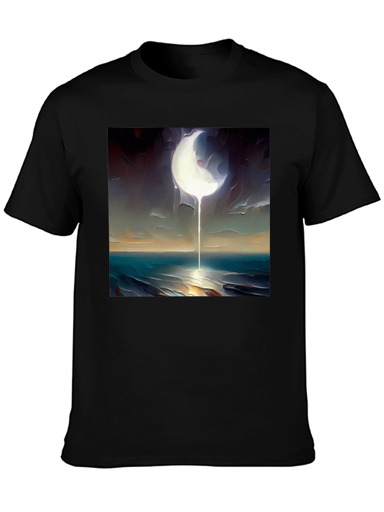 Abstract Moonscape Graphic Tee - Black Cotton Casual