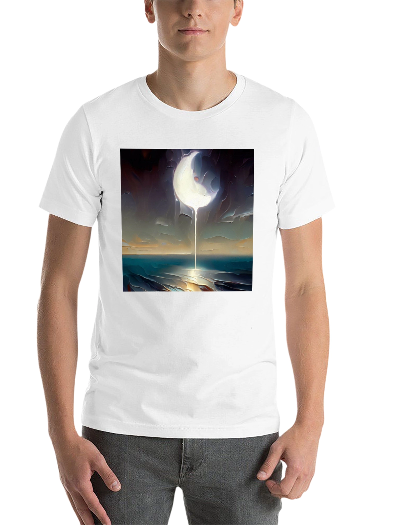 Abstract Moonscape Graphic Tee - Black Cotton Casual