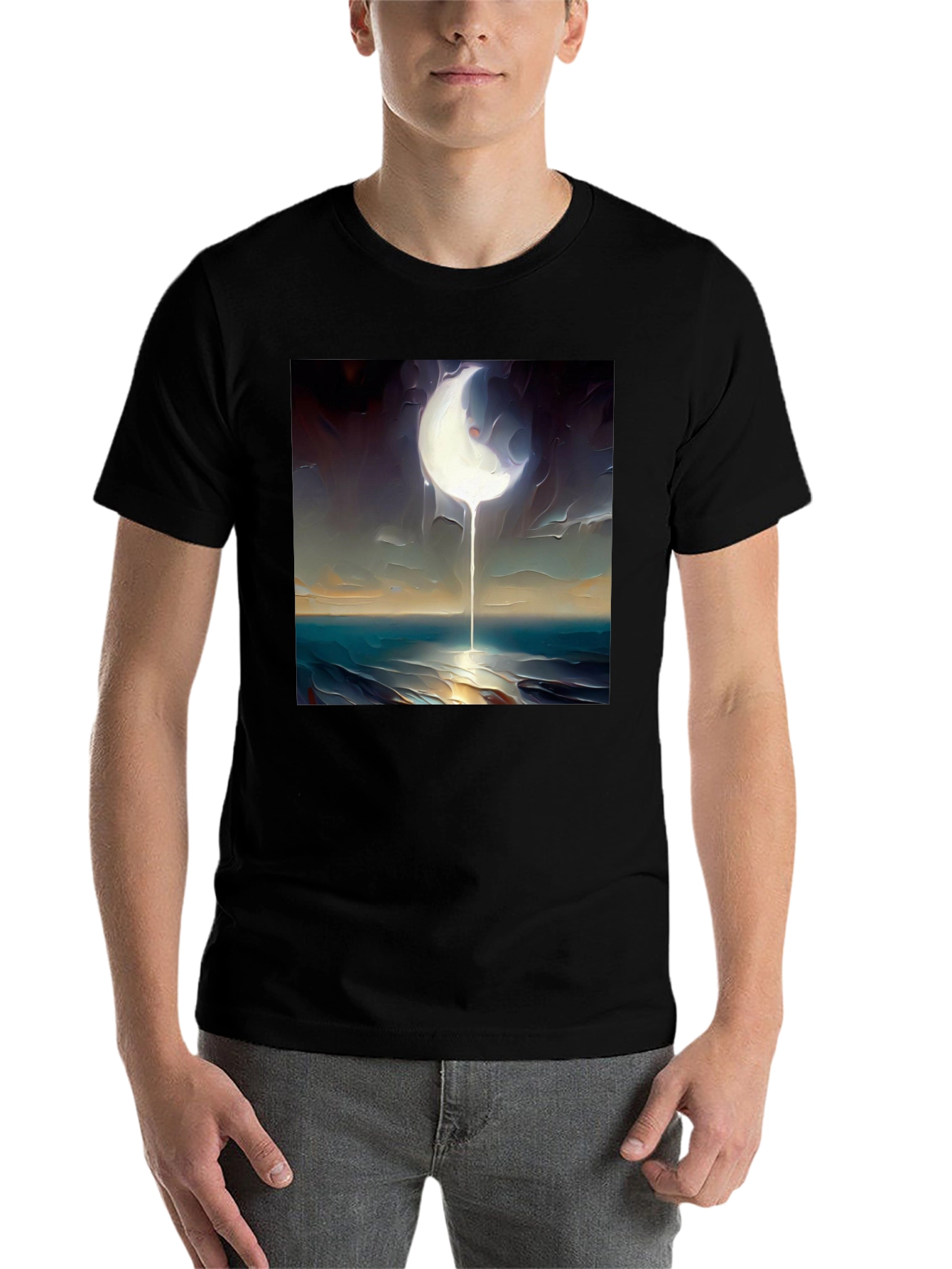 Abstract Moonscape Graphic Tee - Black Cotton Casual