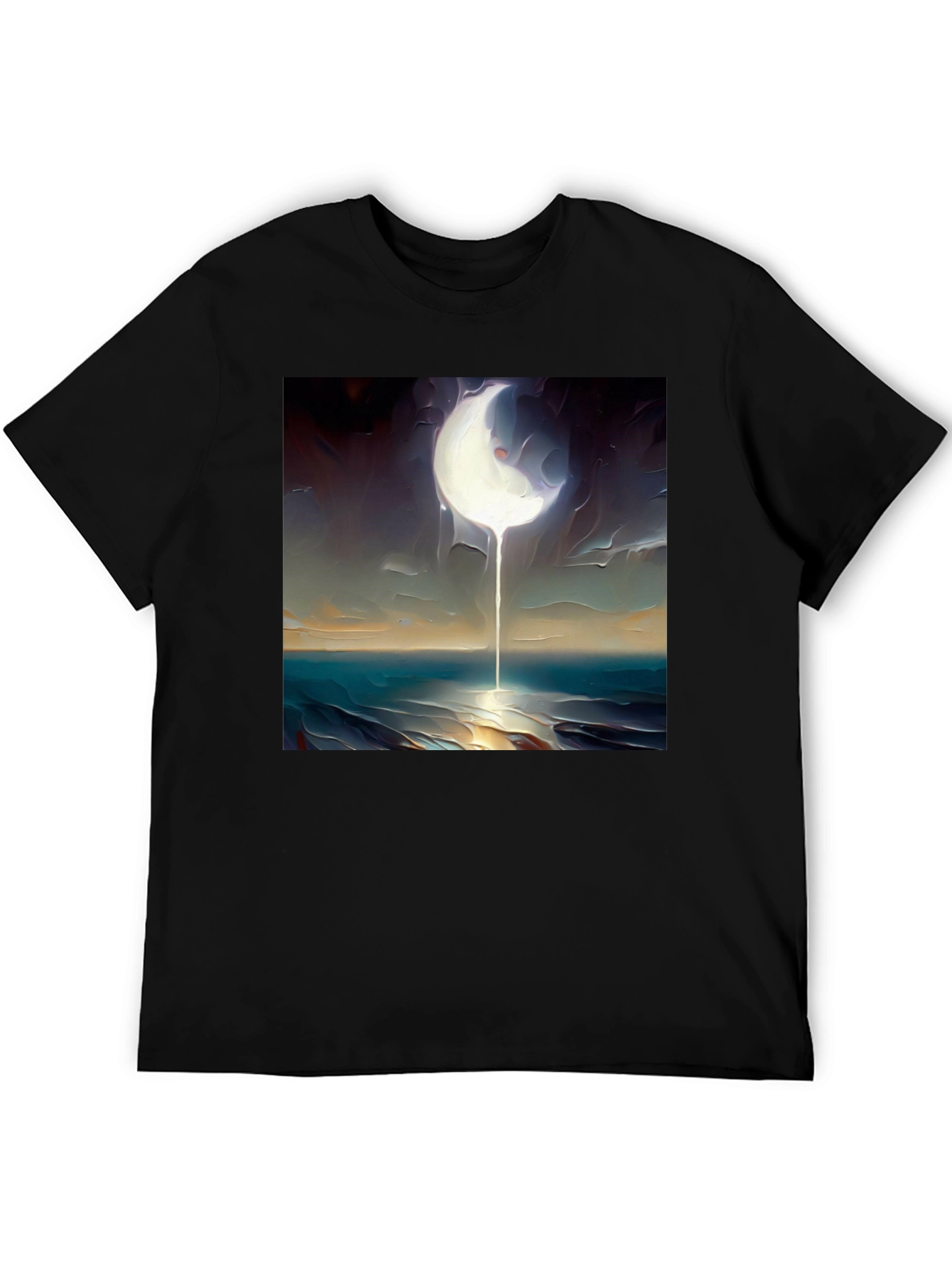 Abstract Moonscape Graphic Tee - Black Cotton Casual
