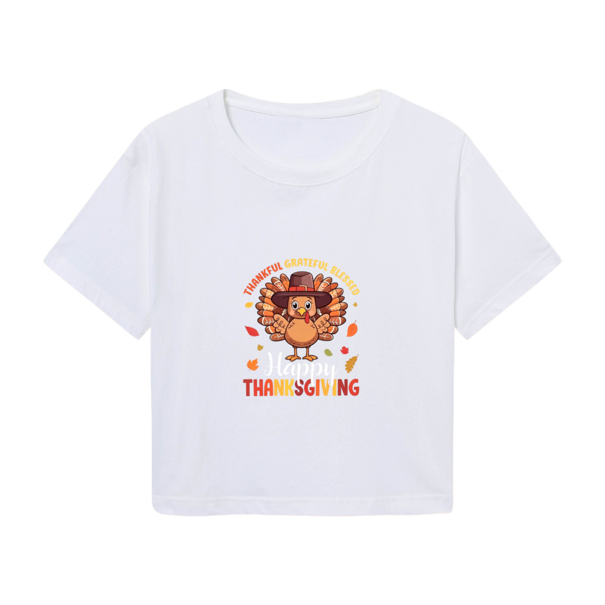 Thankful Grateful Blessed Turkey Thanksgiving Cropped Tee
