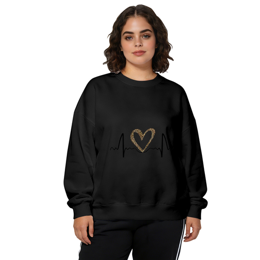 Leopard Heart Electrocardiogram Line Crewneck Sweatshirt
