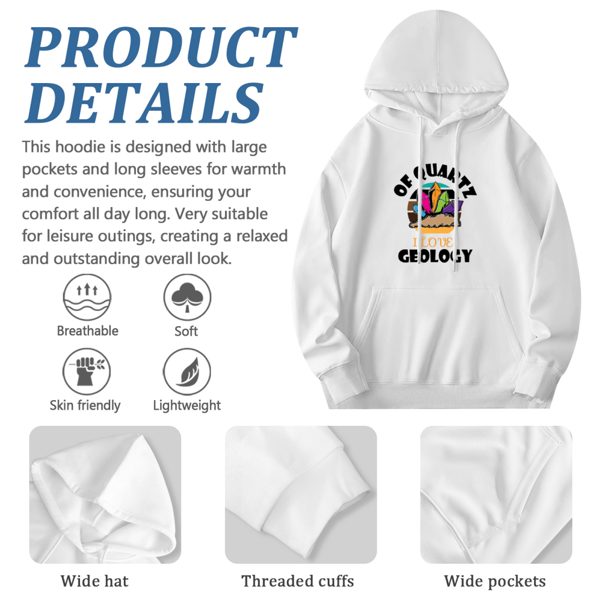 Colorful Crystal Geodes Healing Stones Graphic Hoodie - Crystal Lover Pullover Sweatshirt