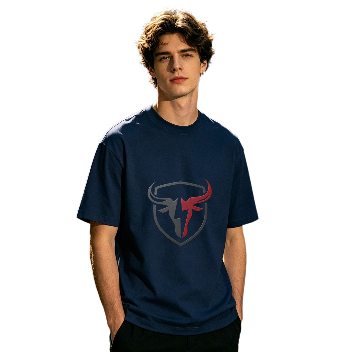 Men's Split Bull Head Shield Sport Retro Logo Graphic Tee