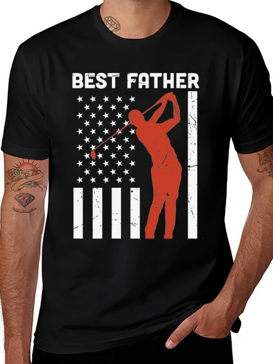 Best Father Golf T-Shirt - American Flag Design