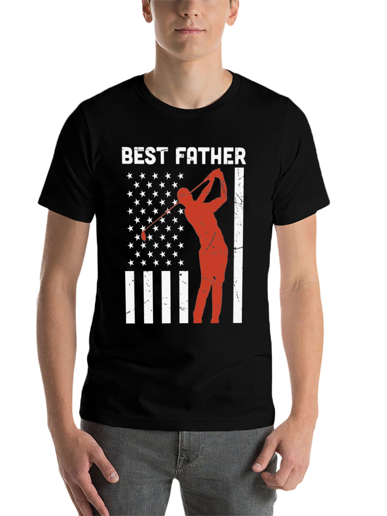Best Father Golf T-Shirt - American Flag Design