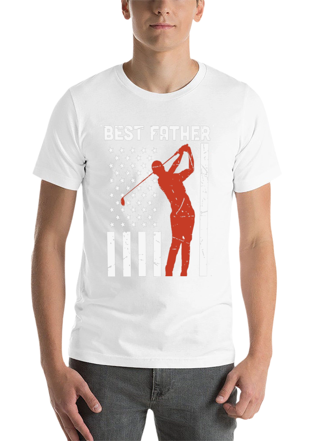 Best Father Golf T-Shirt - American Flag Design