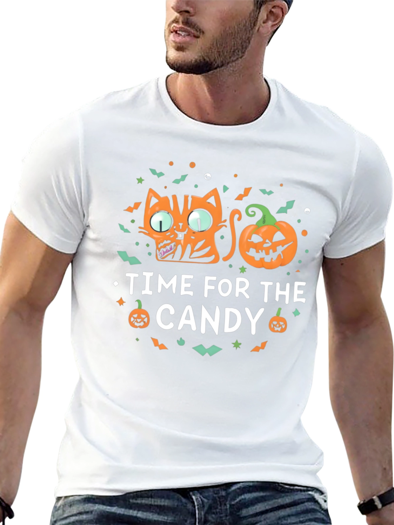 Halloween Cat & Pumpkin Time for Candy T-Shirt