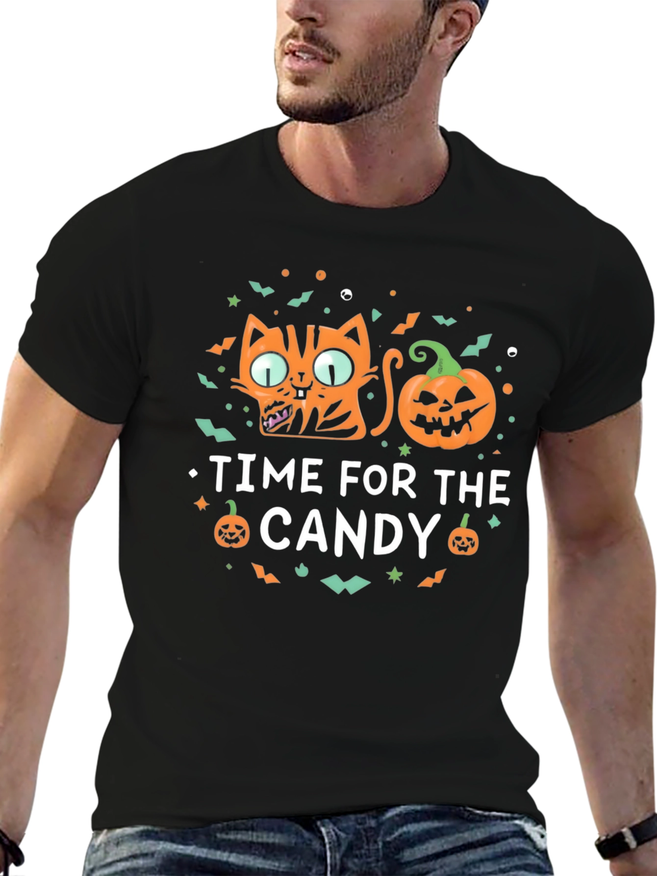 Halloween Cat & Pumpkin Time for Candy T-Shirt