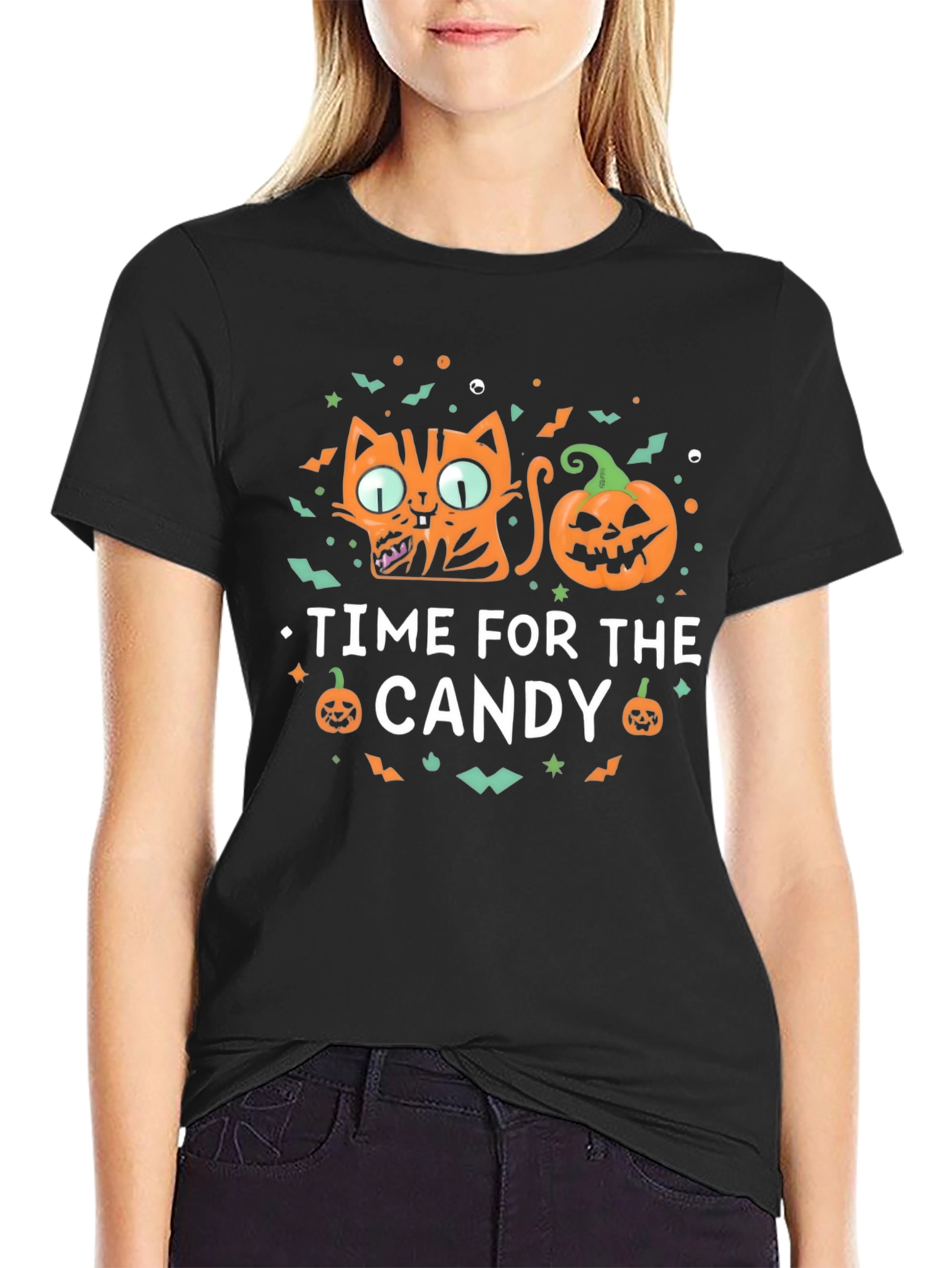 Halloween Cat & Pumpkin Time for Candy T-Shirt