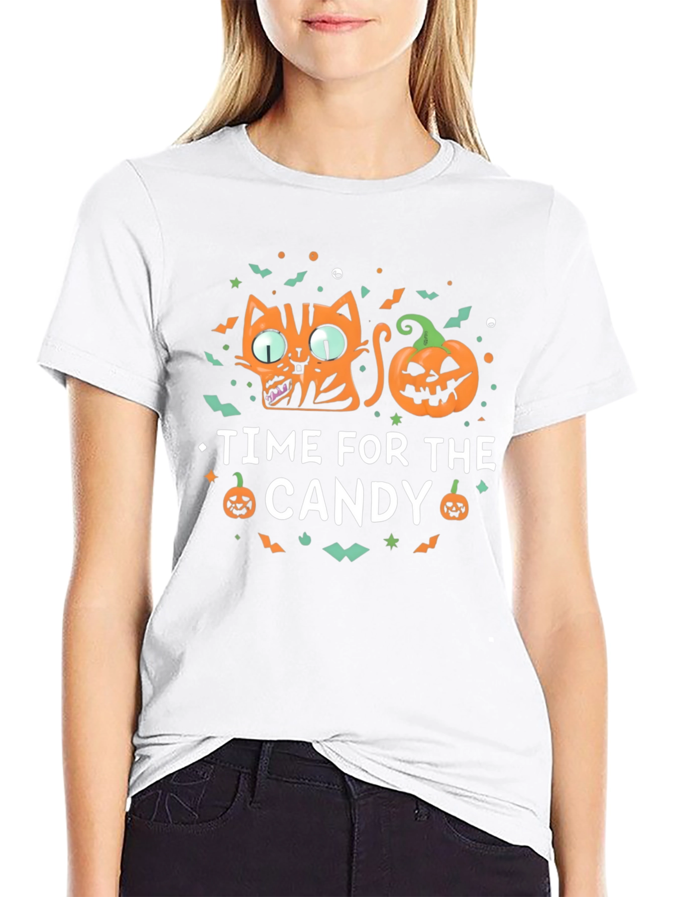 Halloween Cat & Pumpkin Time for Candy T-Shirt