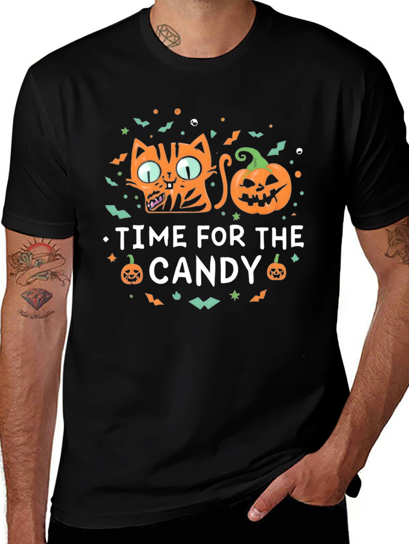 Halloween Cat & Pumpkin Time for Candy T-Shirt