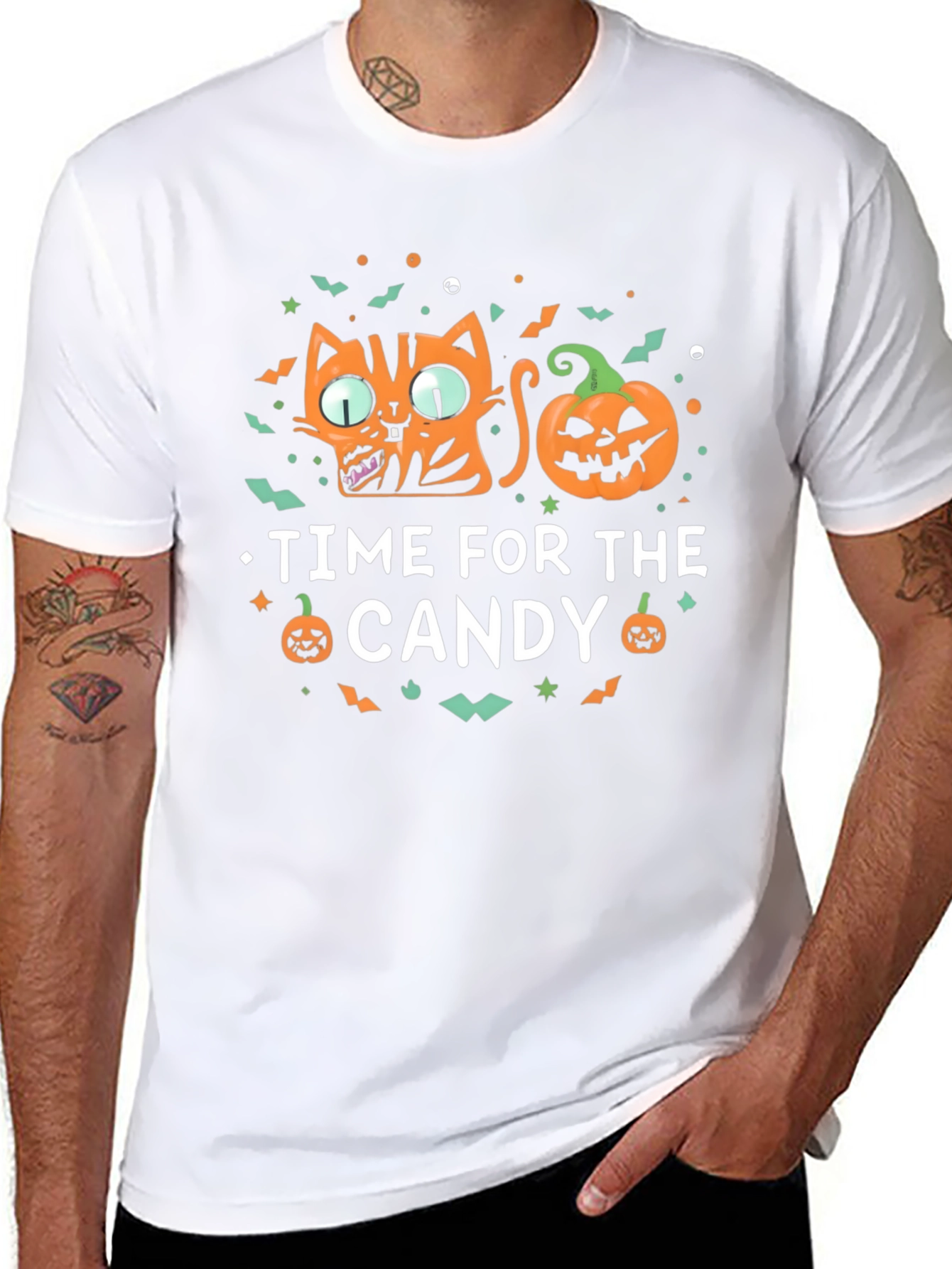 Halloween Cat & Pumpkin Time for Candy T-Shirt
