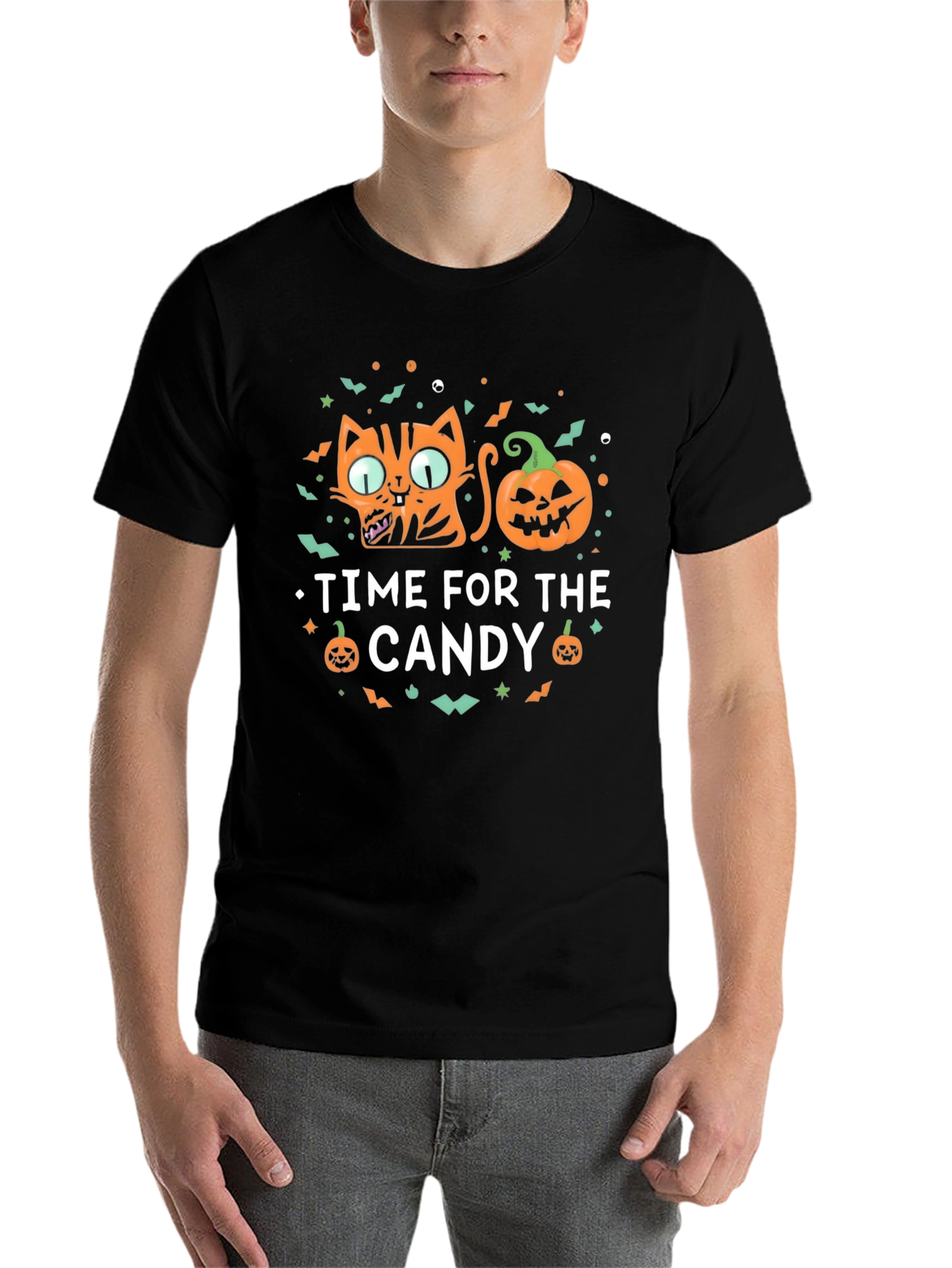 Halloween Cat & Pumpkin Time for Candy T-Shirt