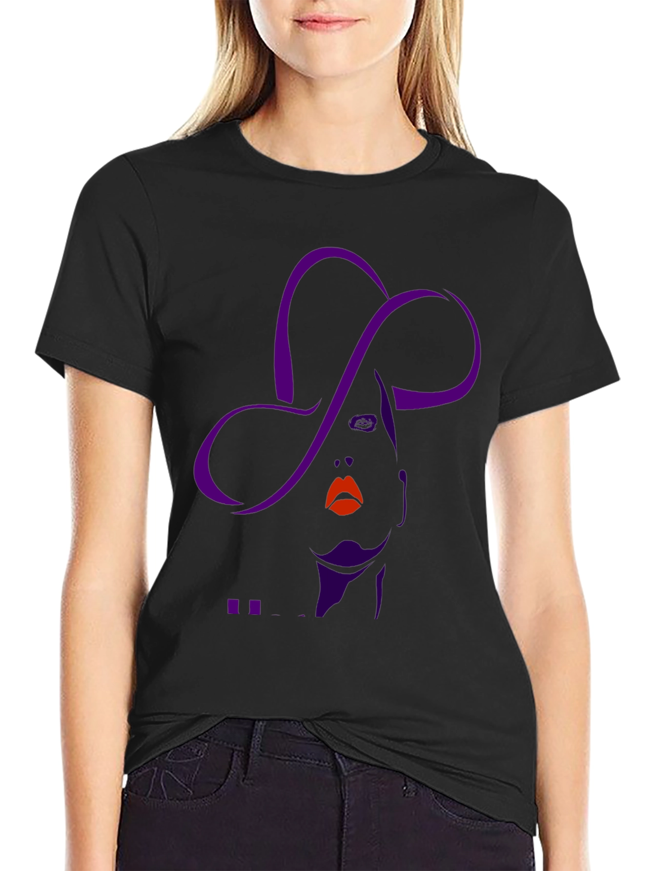 Stylish Graphic Tee - Woman with Hat