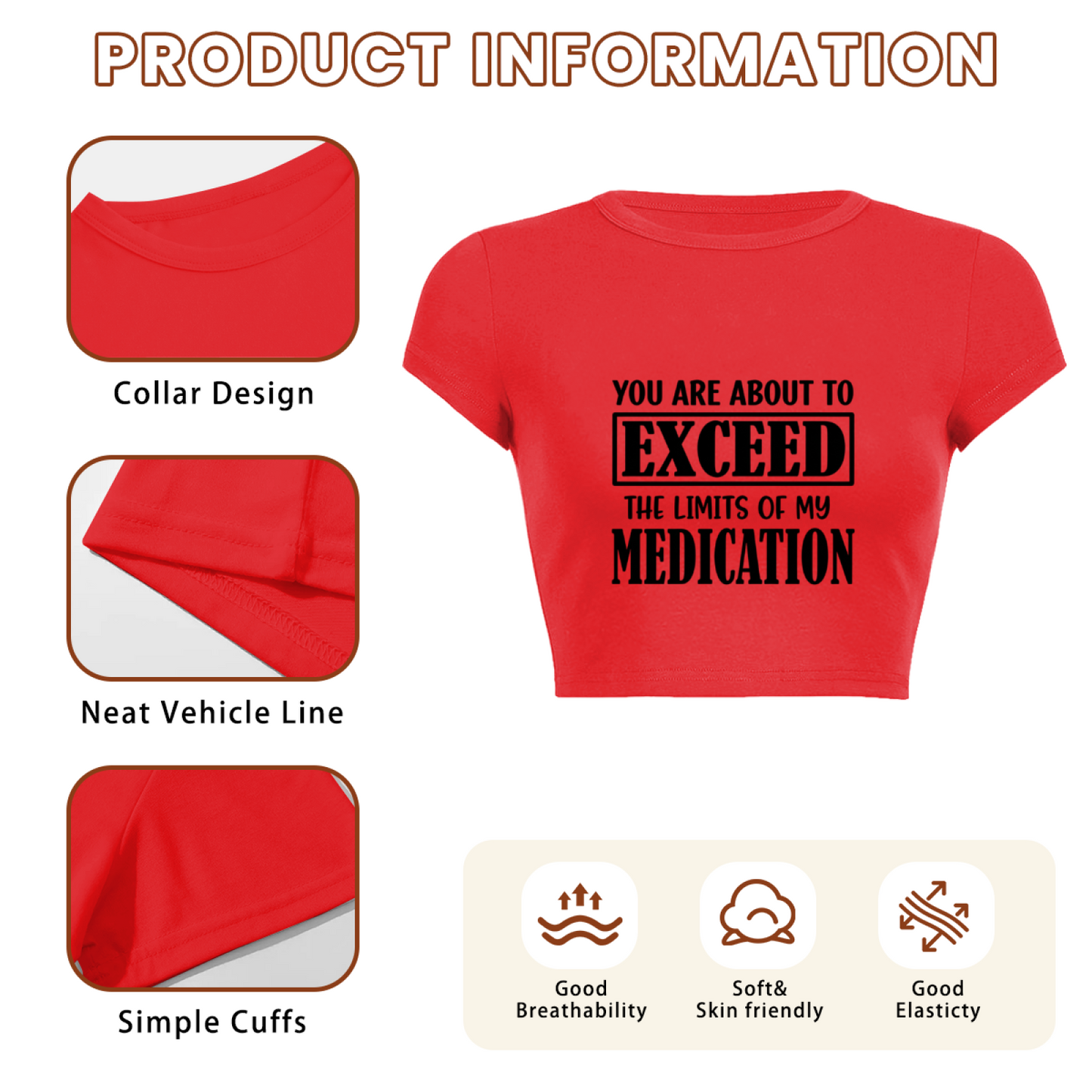 Sarcastic Medication Warning Bold Red Statement Crop Tee