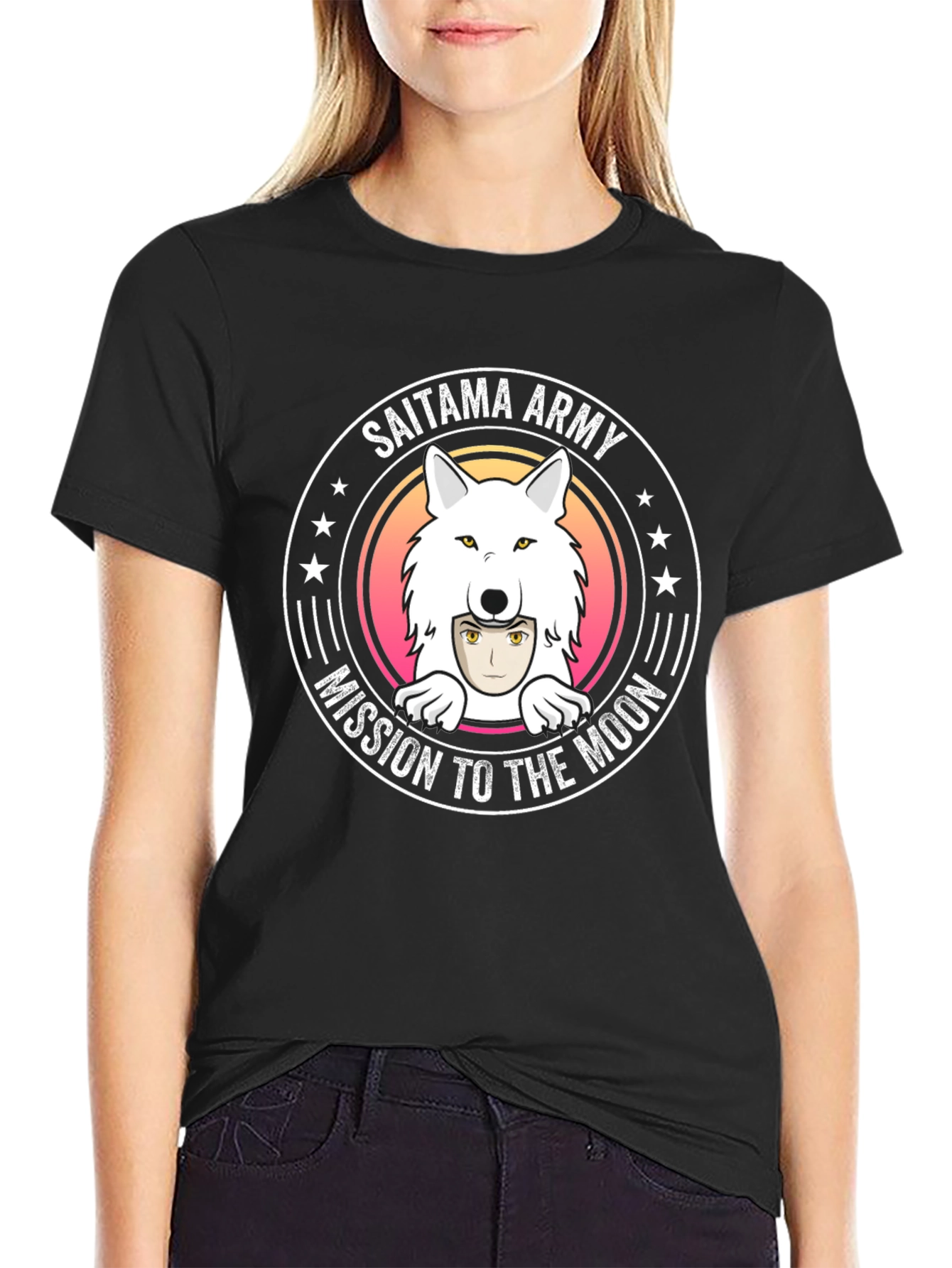 Saitama Army Mission to the Moon Black T-Shirt