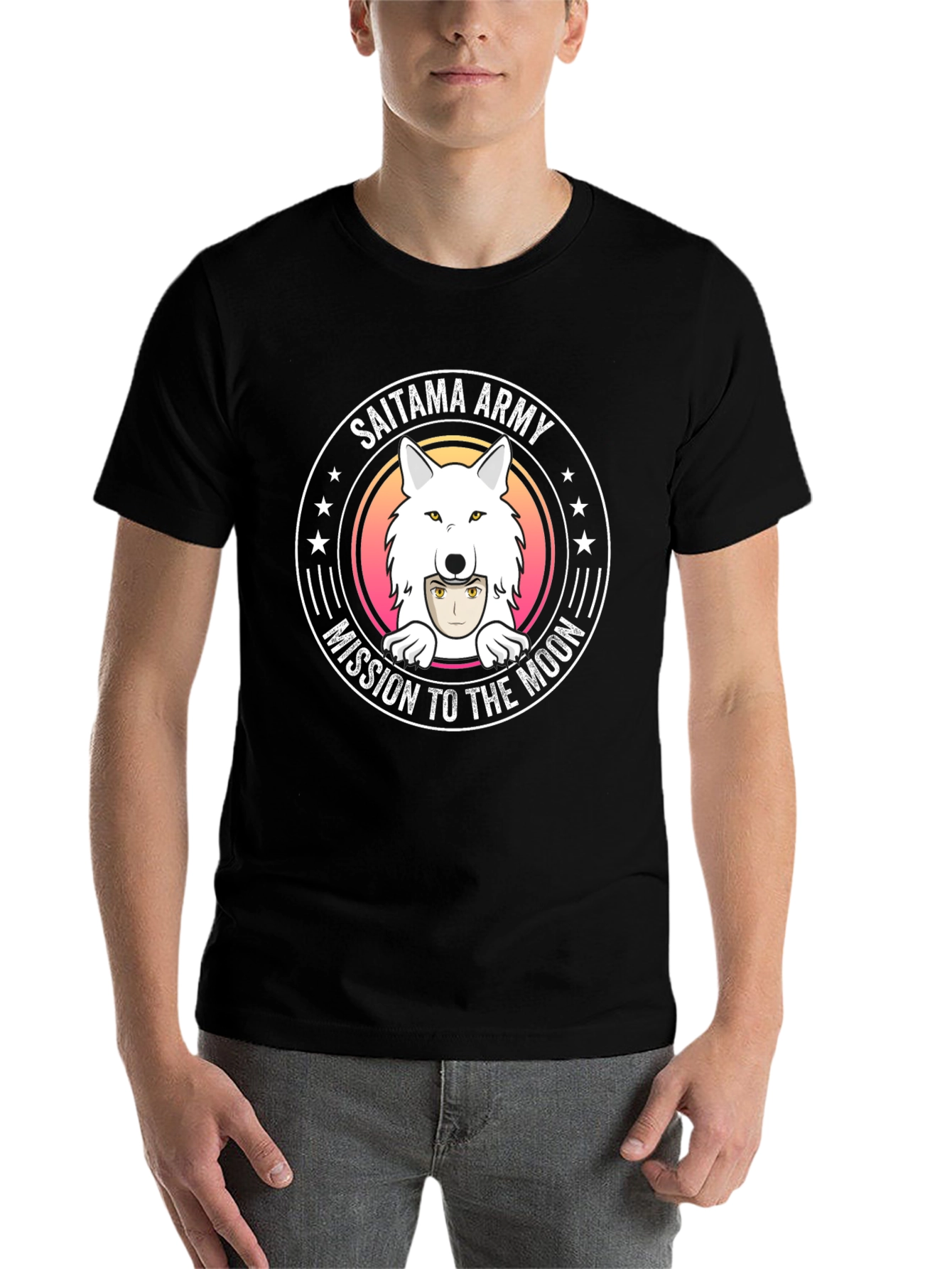 Saitama Army Mission to the Moon Black T-Shirt