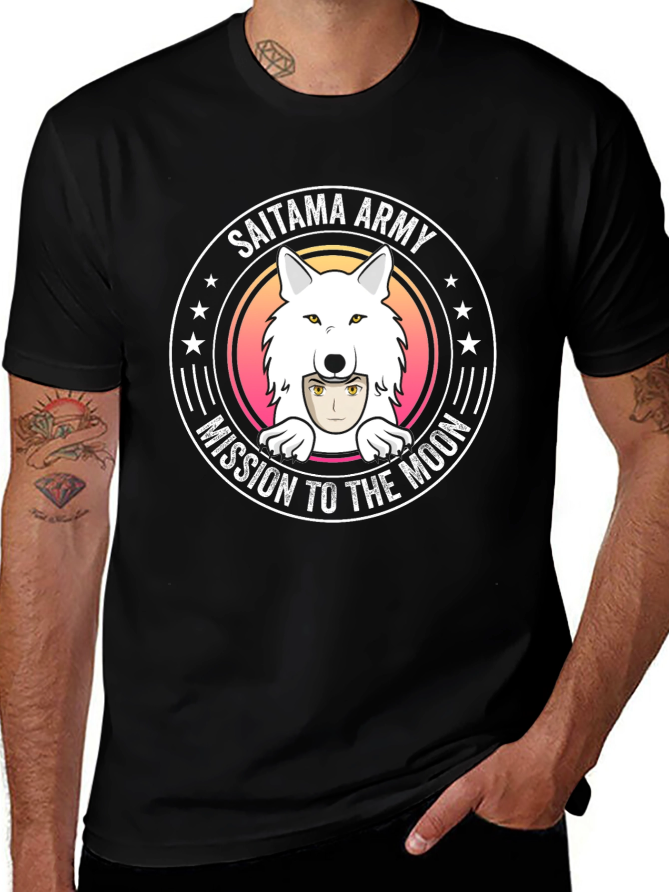 Saitama Army Mission to the Moon Black T-Shirt