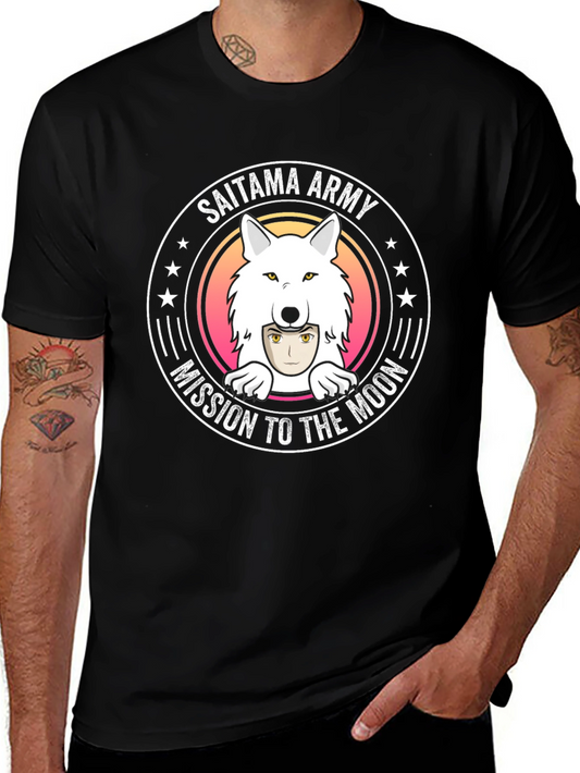 Saitama Army Mission to the Moon Black T-Shirt