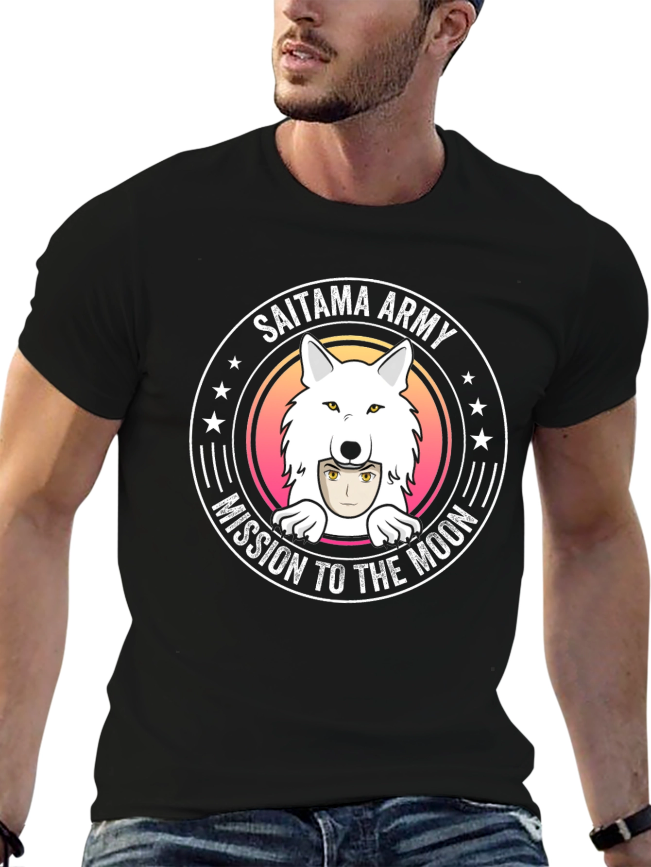 Saitama Army Mission to the Moon Black T-Shirt